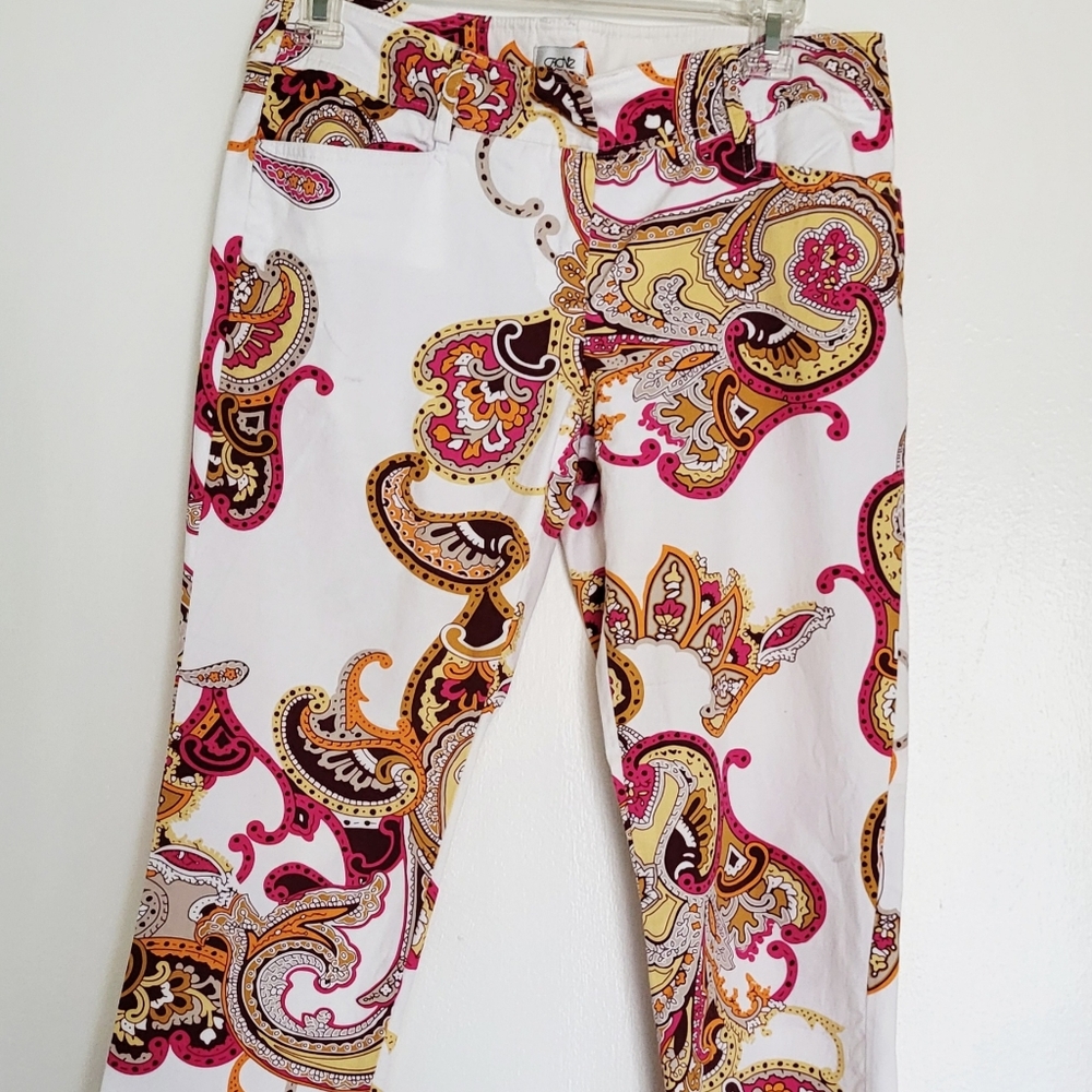 Cache Colorful Paisley Print Pants Womens 0 Cropped 60's